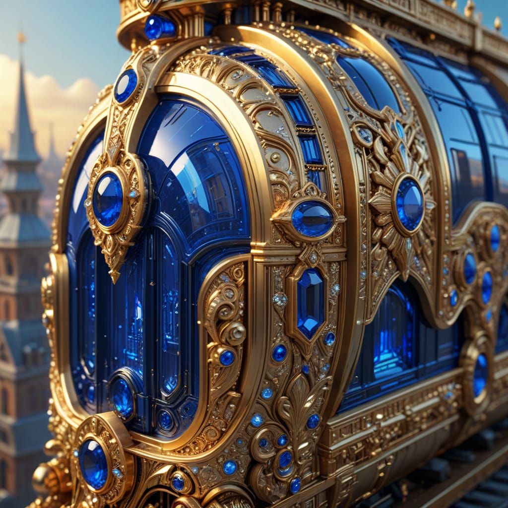 Majestic Art Deco Train in Futuristic Cityscape