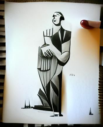 Art Deco Ink Drawing of a Friendly Giant