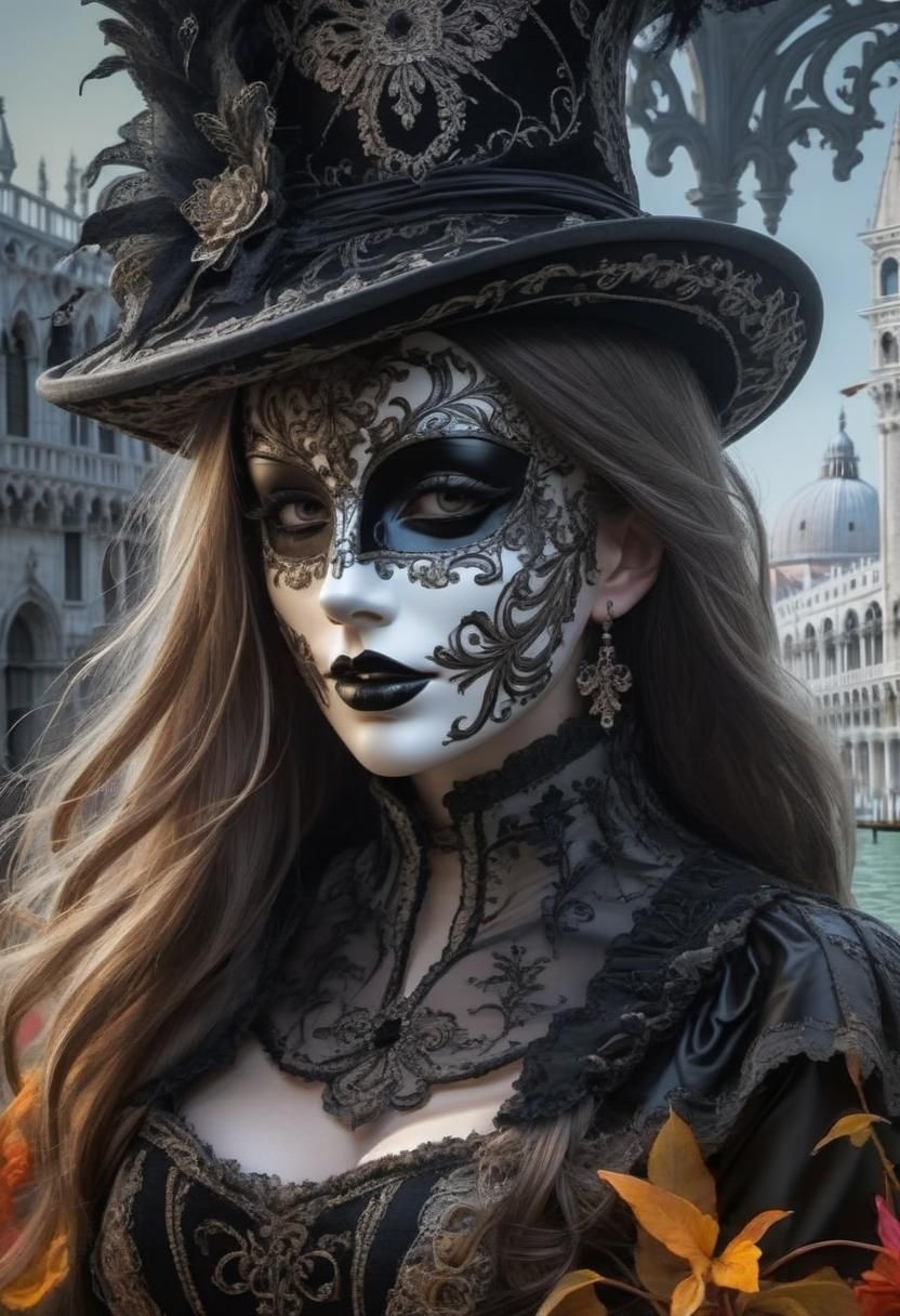 Elegant Gothic Woman with Venetian Mask