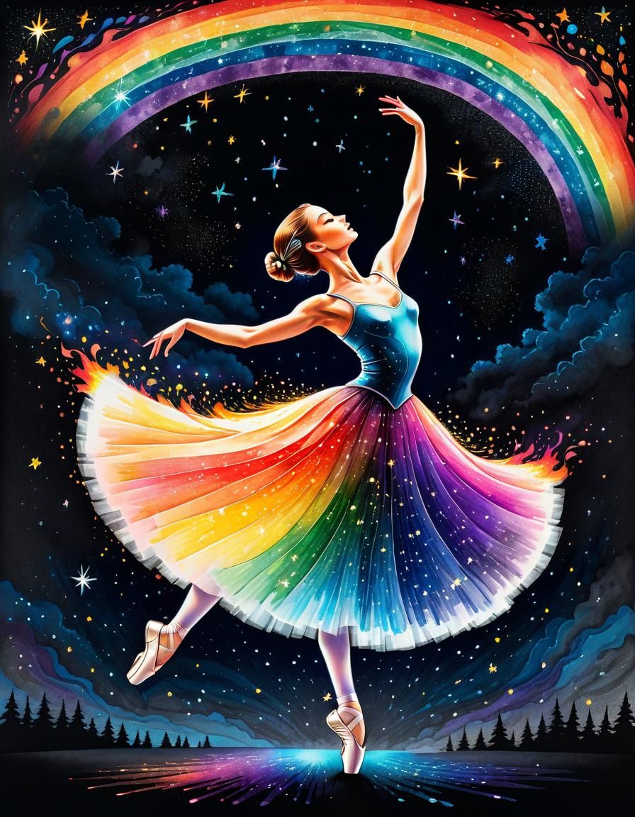 Rainbow Fire Ballerina Dancing in the Stars