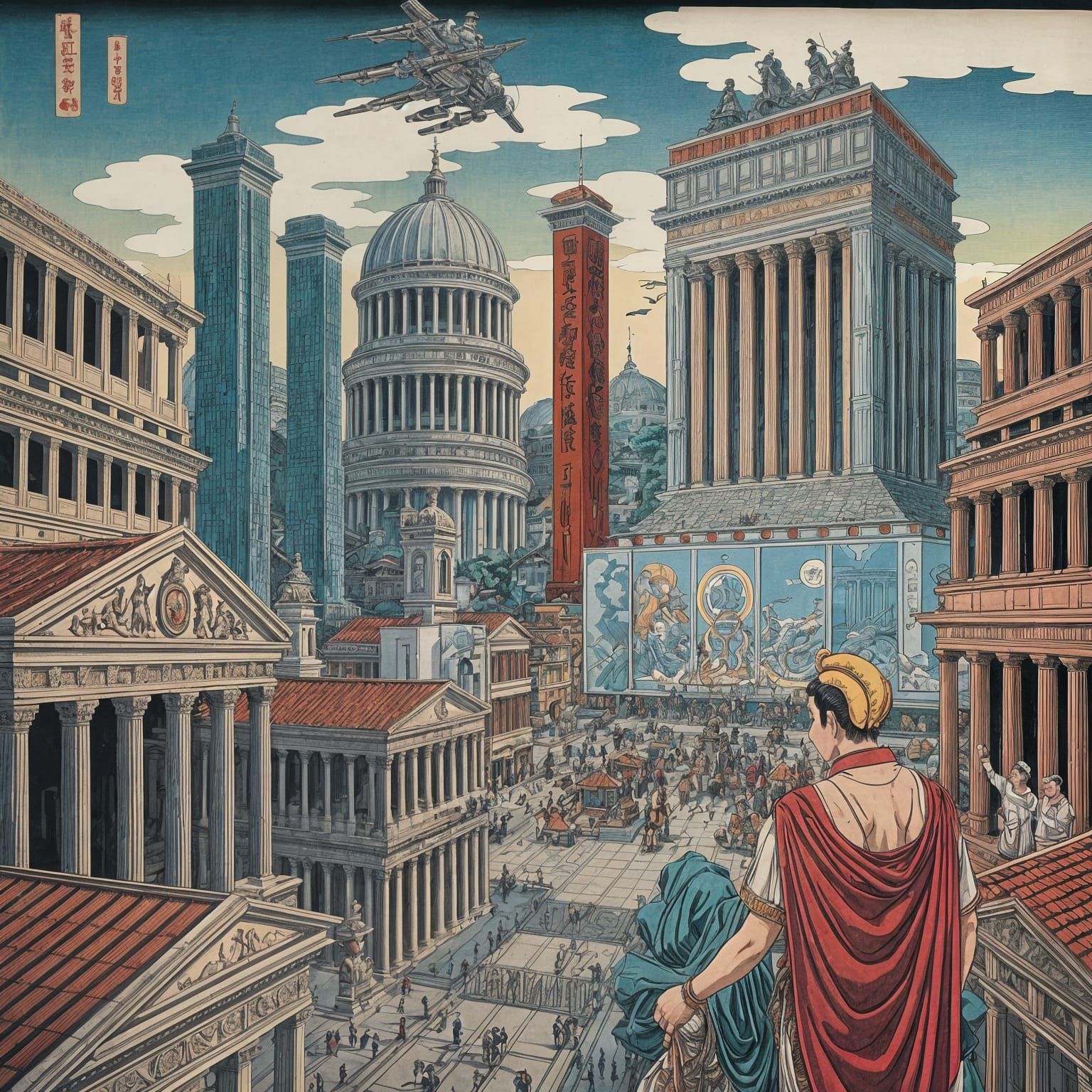 Futuristic Roma Empire.. ukiyo-e style colours painting