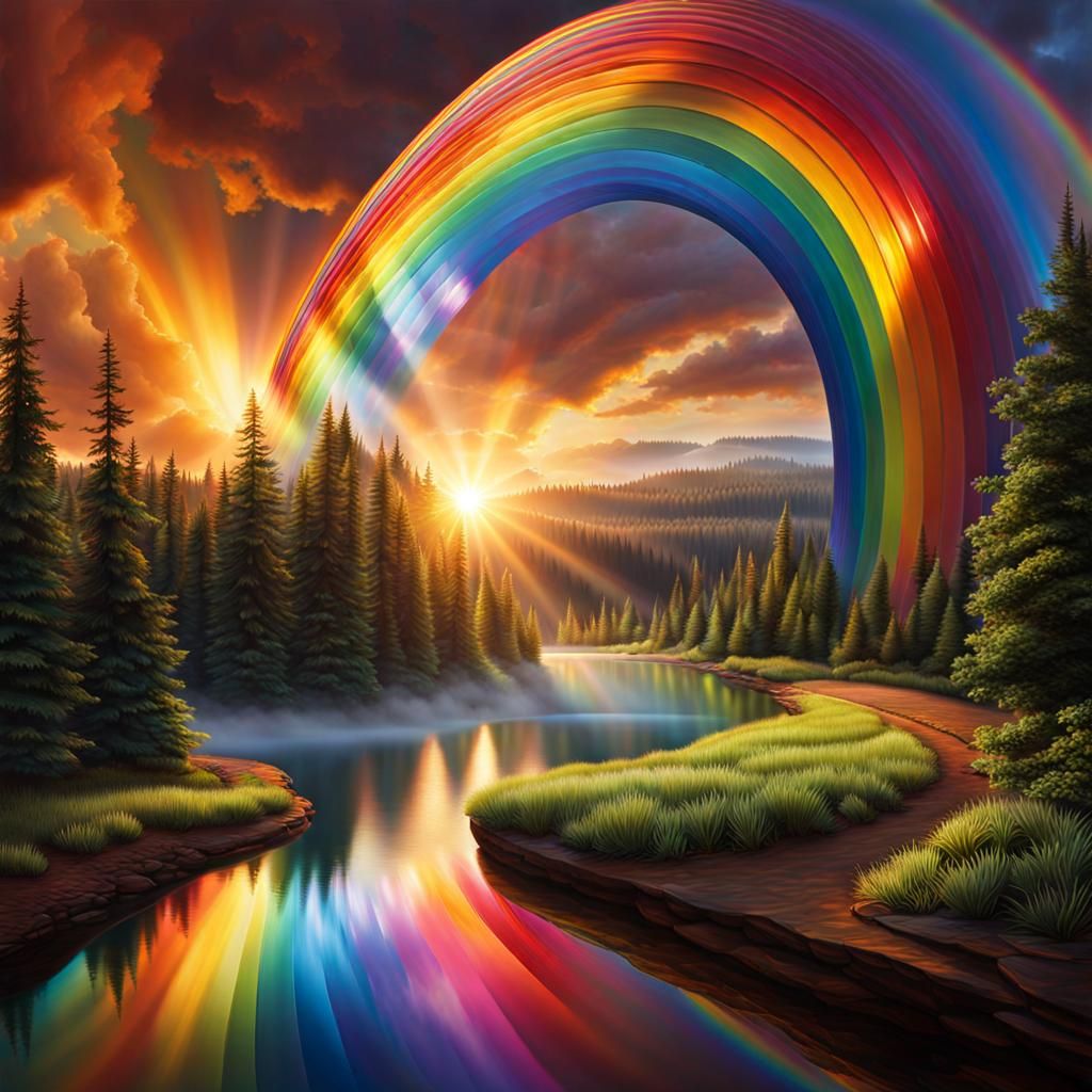 Emotional Refractions: Photorealistic Rainbow Landscapes