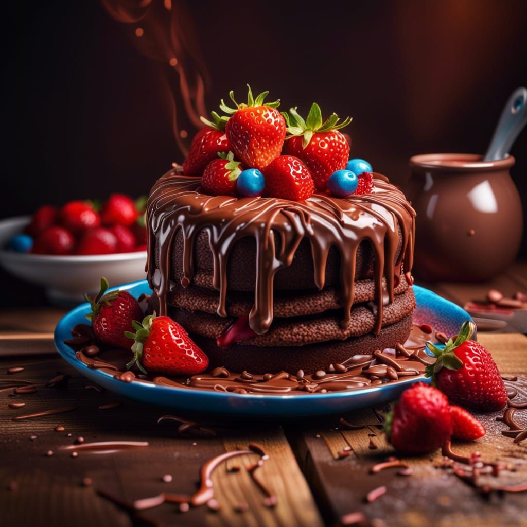 Hyperrealistic Chocolate Strawberry Cake Splash Art
