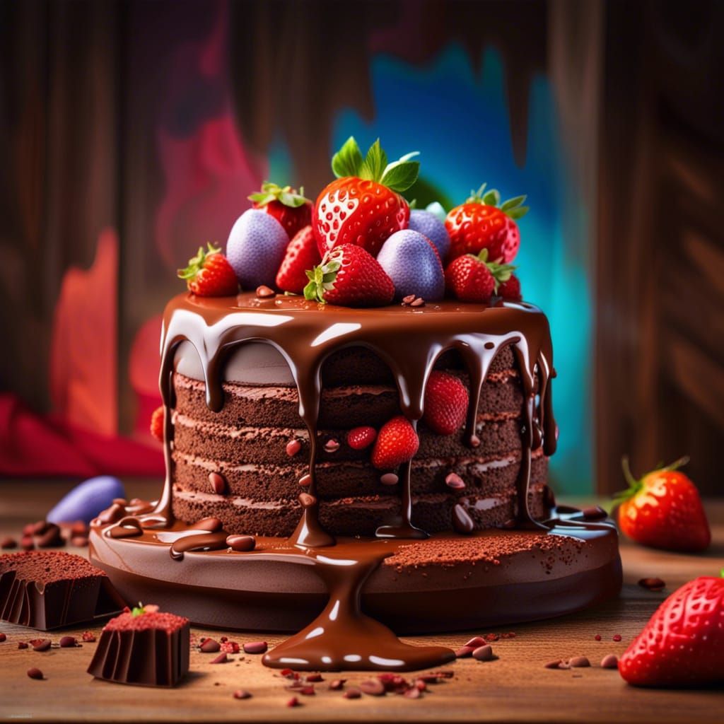 Hyperrealistic Chocolate Strawberry Cake Concept Art