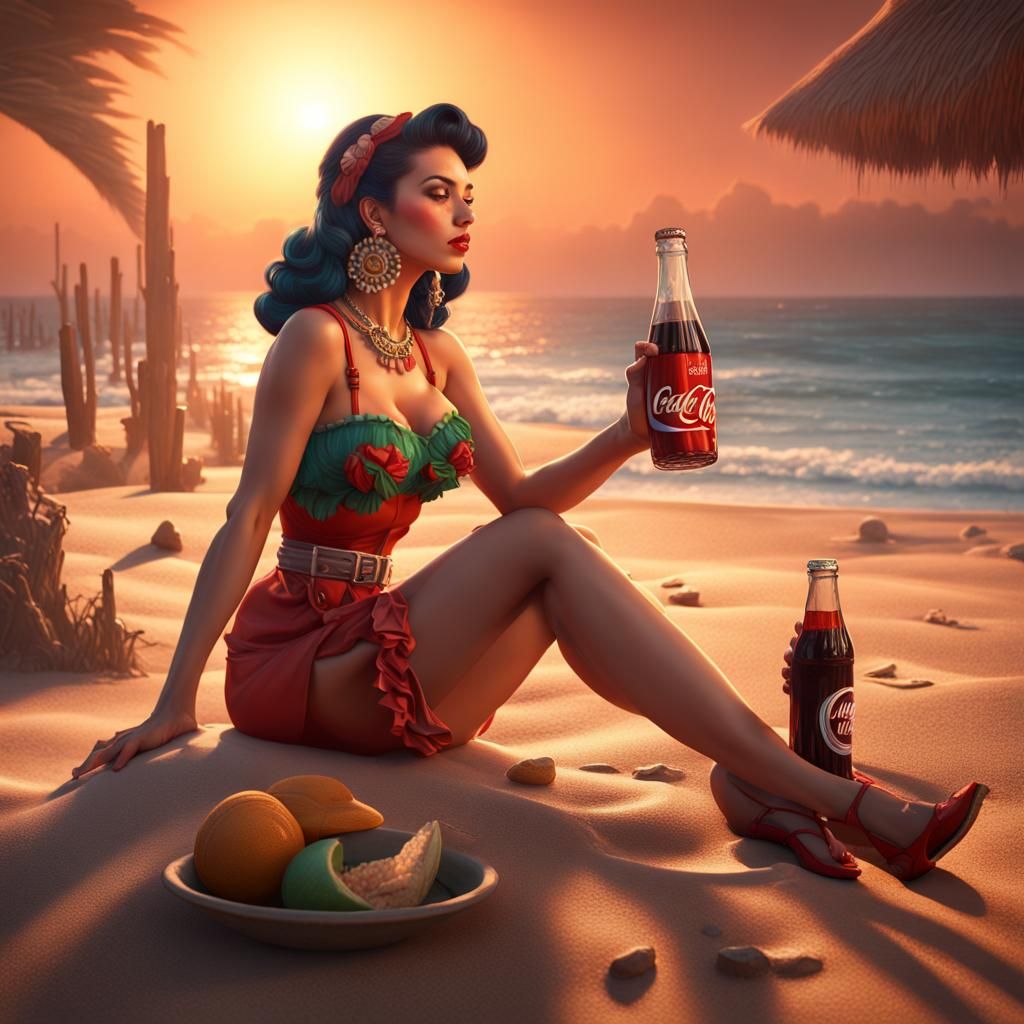 Mexican Pinup Girl at Sunset: Detailed Matte Painting