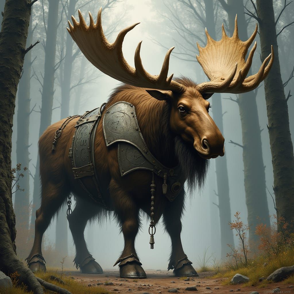 Majestic Warrior Moose in Rustic Steel Armor