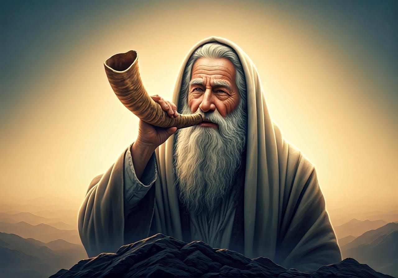 Jewish Messiah Blowing Shofar, Hyperdetailed Concept Art