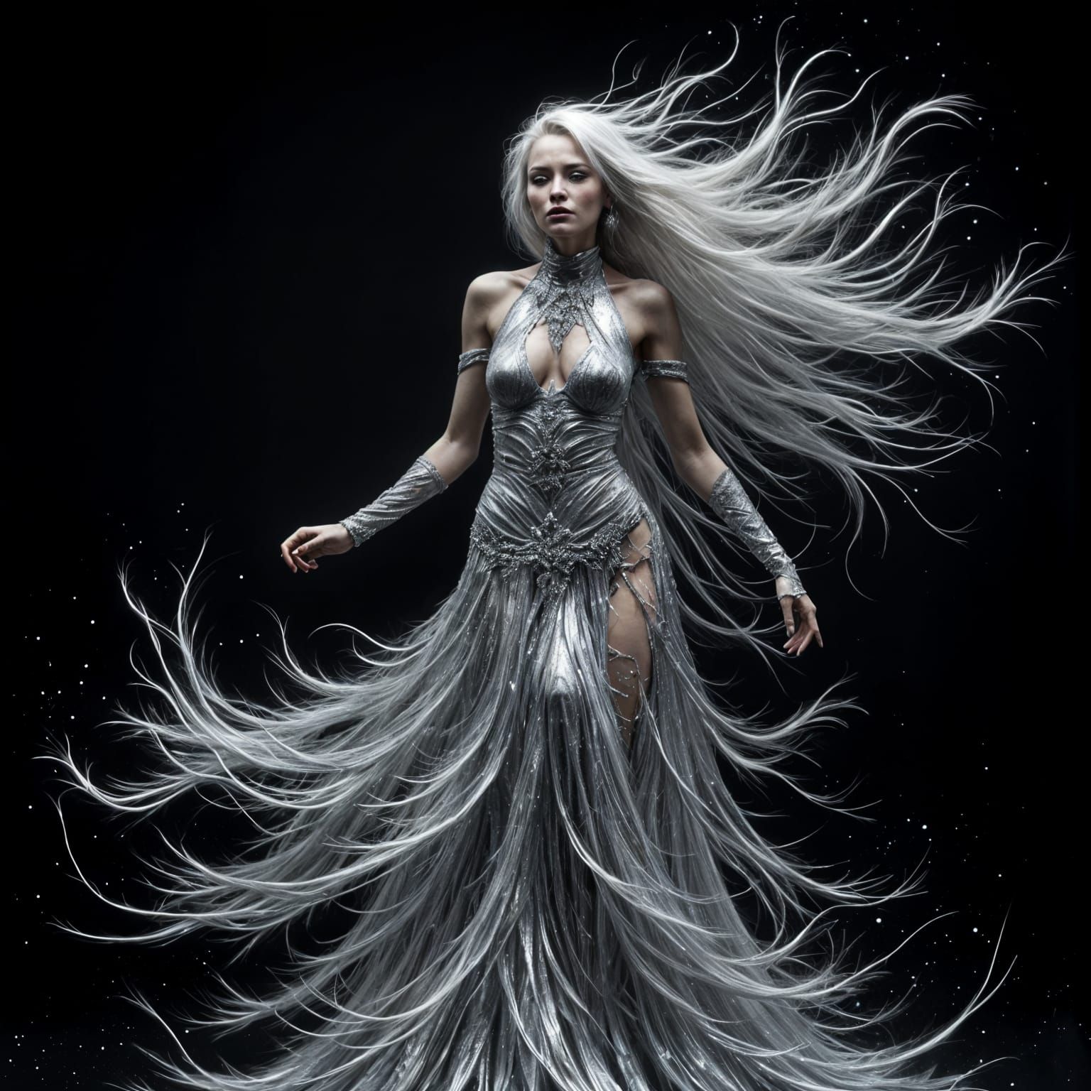 Ethereal Metal Goddess in Molten Silver
