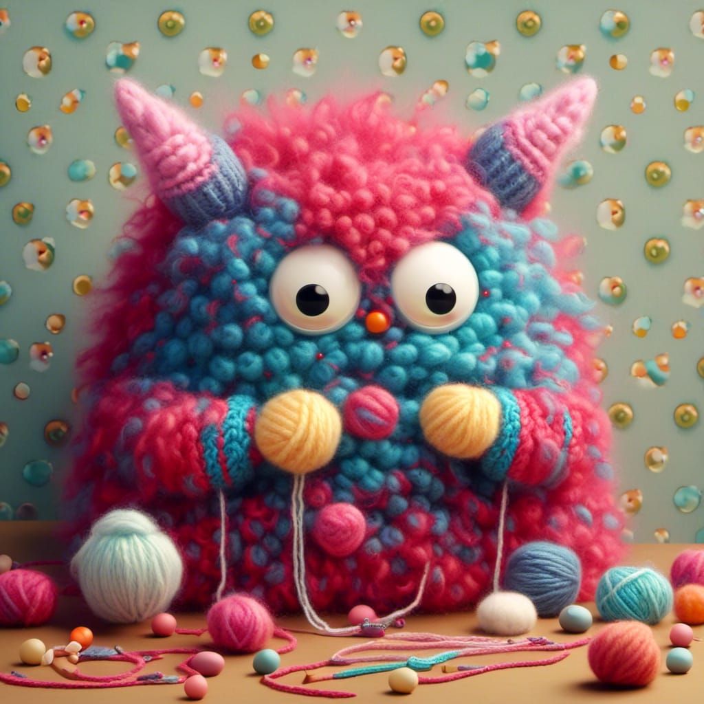Yarn Monster Knitting Sweater in Pop Surrealism