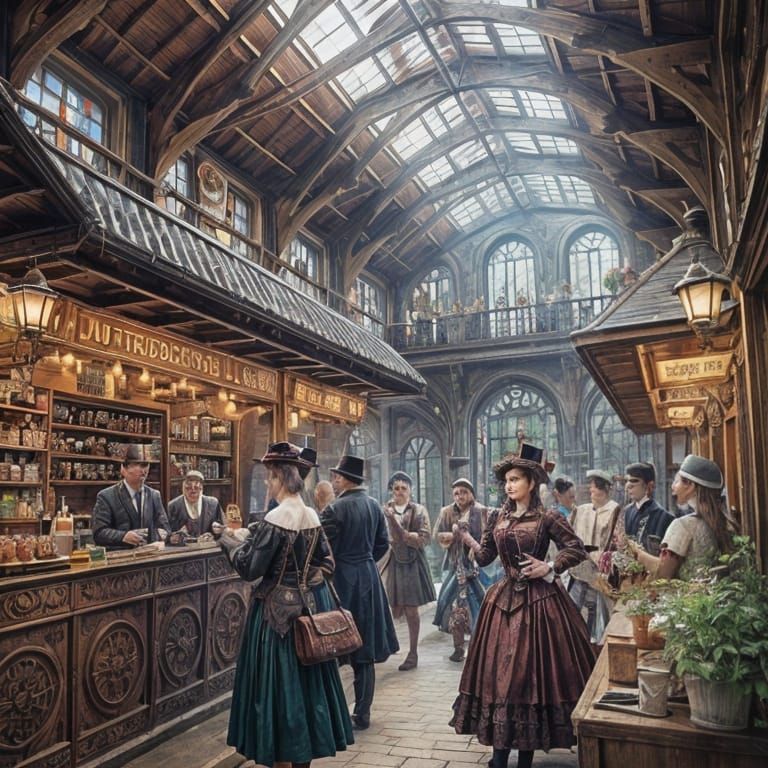 Steampunk Train in Vibrant English Village