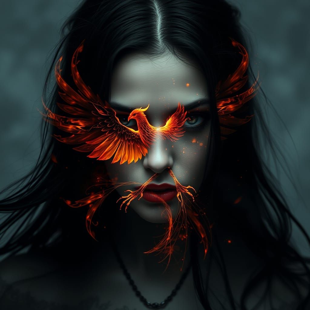 Mysterious Woman Embracing Inner Flame in Dark Fantasy Art