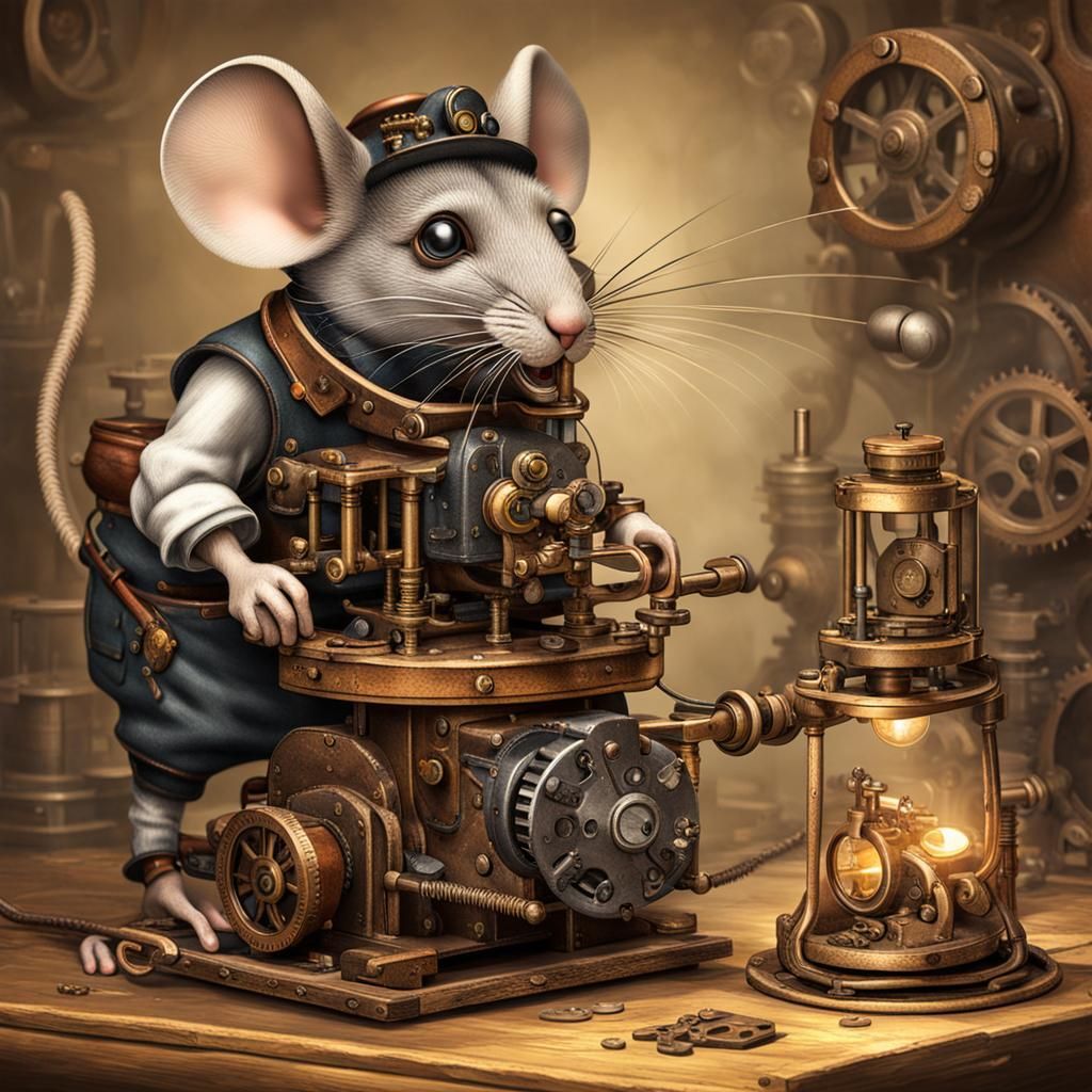 Steampunk Mouse Contemplates a Mousetrap