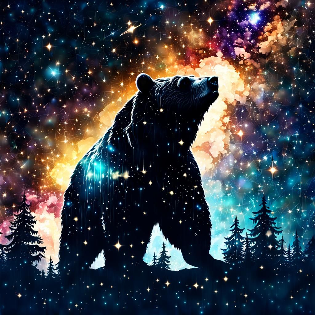 Galaxy Bear Silhouette in Detailed Fantasy Art