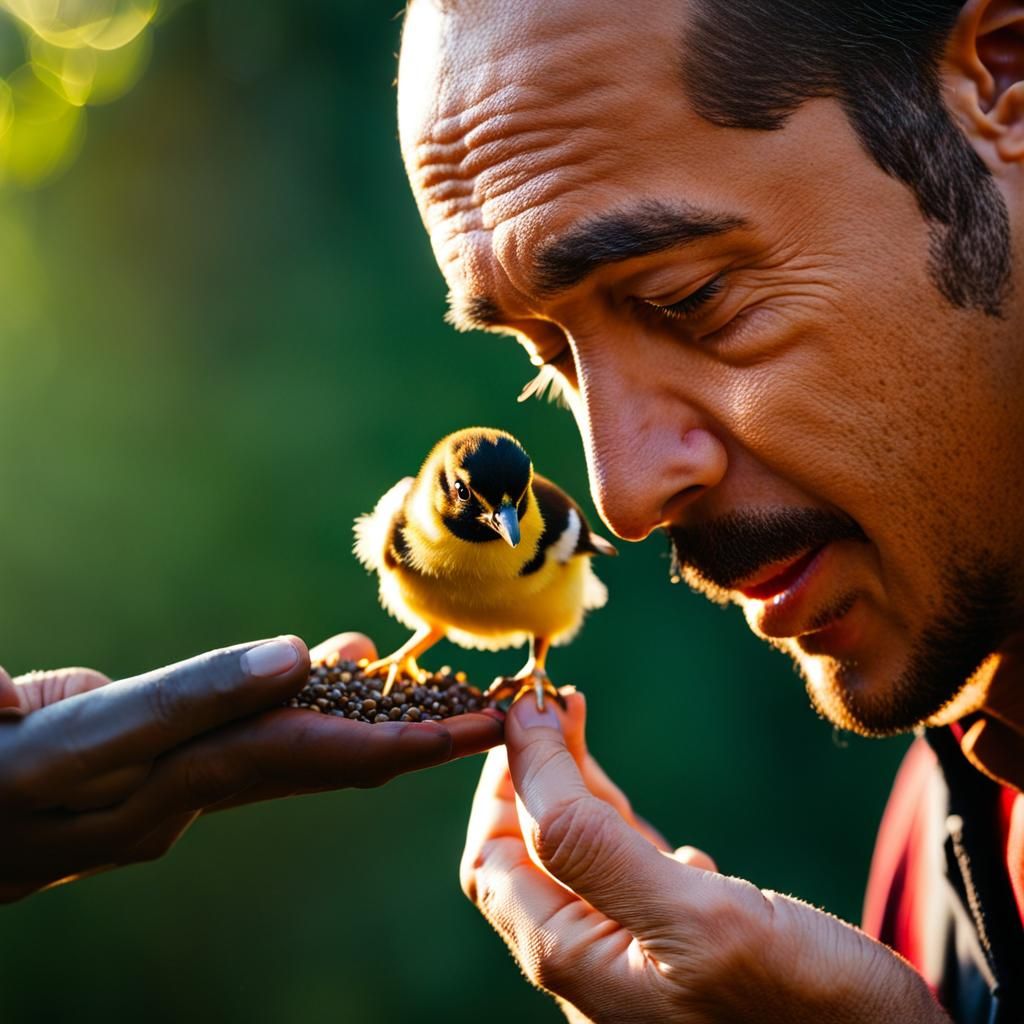 Chick Pecking Seeds from Hand: Professional Photography