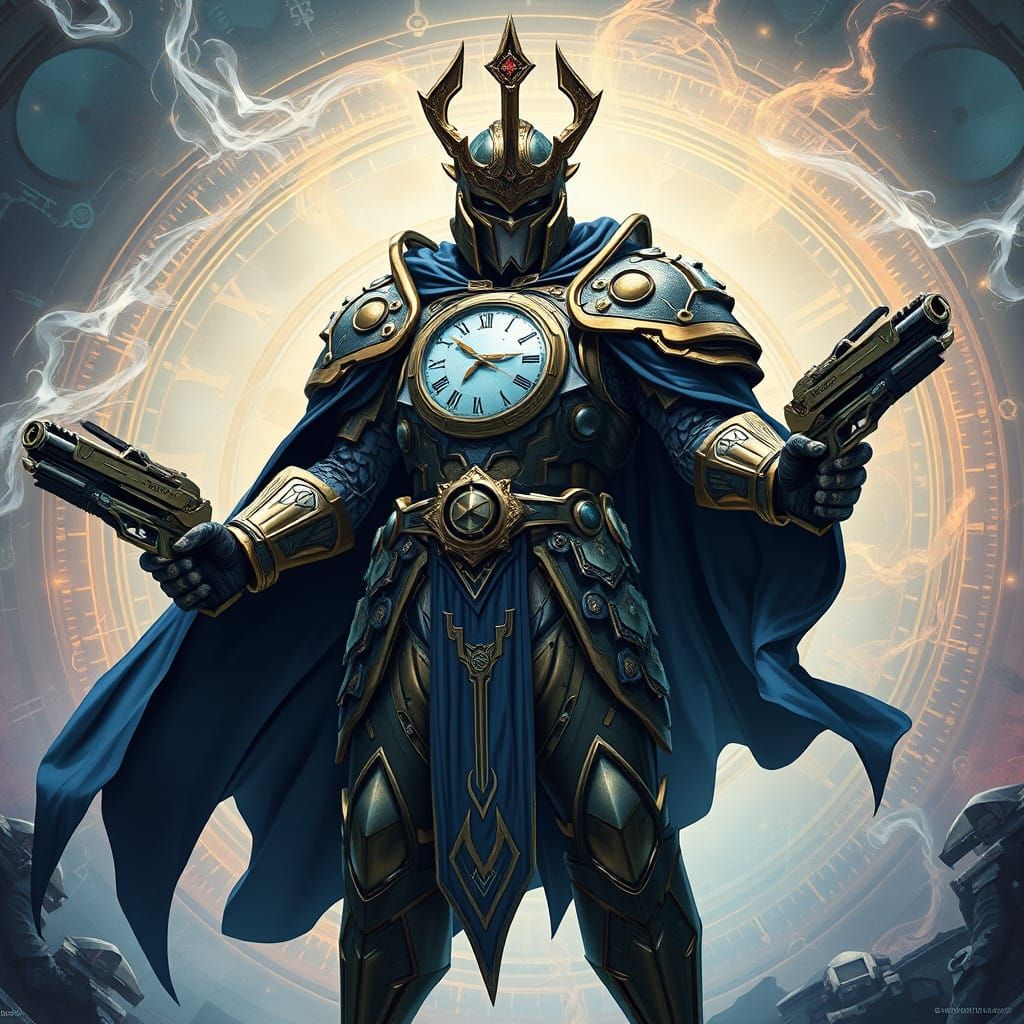 God of Time Wields Futuristic Handguns in Clockwork Realm