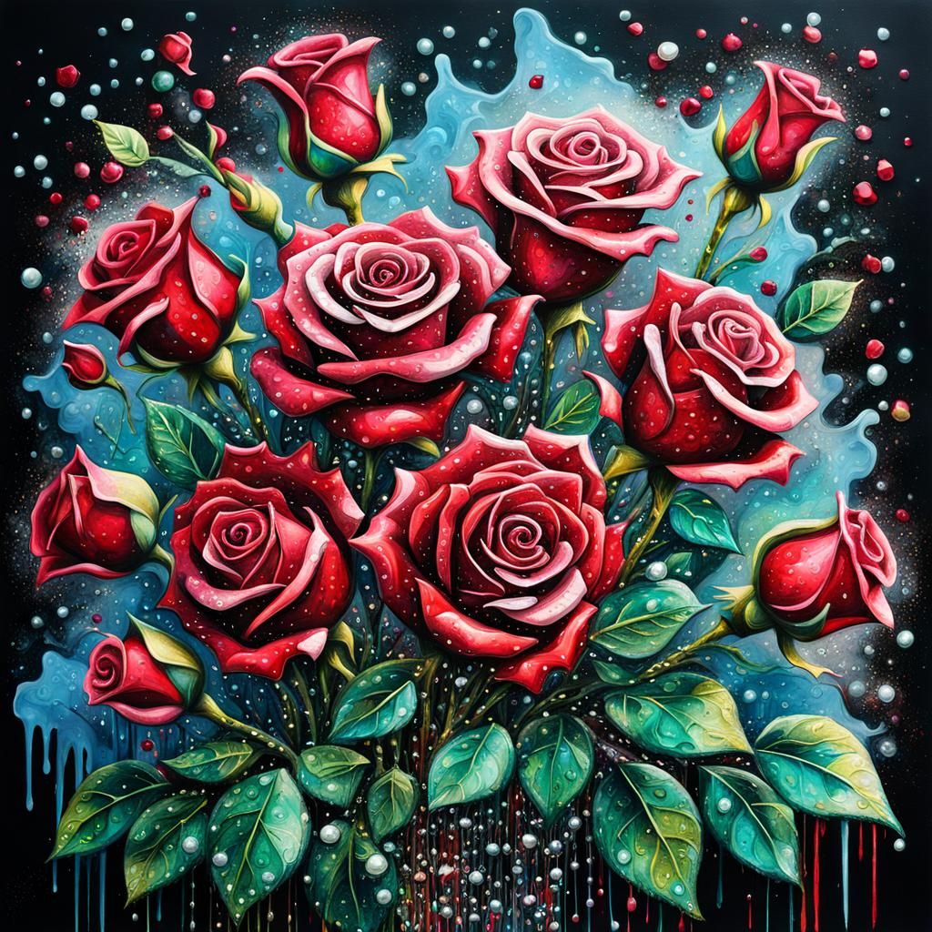 Diamond Rose Bouquet in Polychromatic Street Art