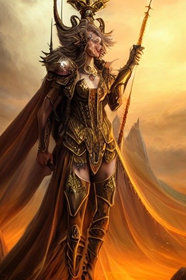 Demonic Goddess in Golden Armor: Hyperrealistic Digital Art