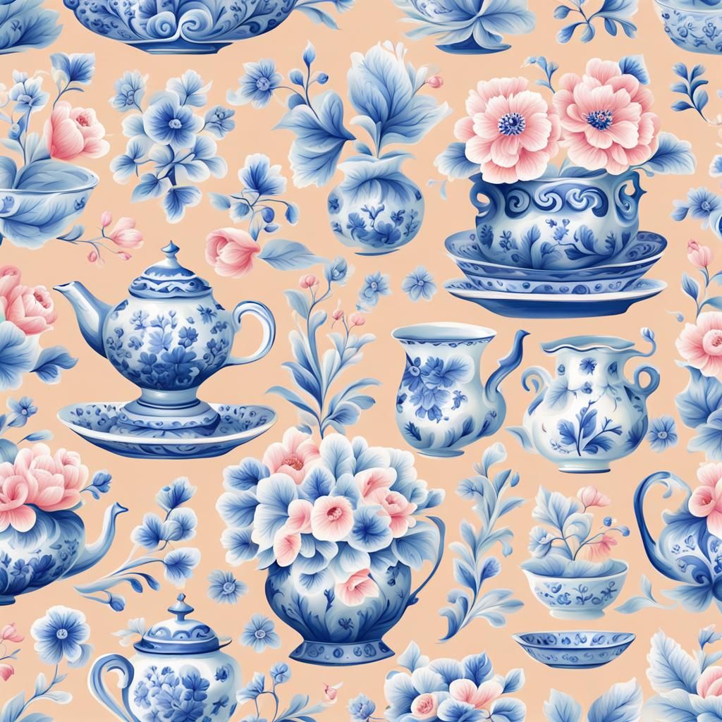Dutch Porcelain Pattern in Pastel Colors