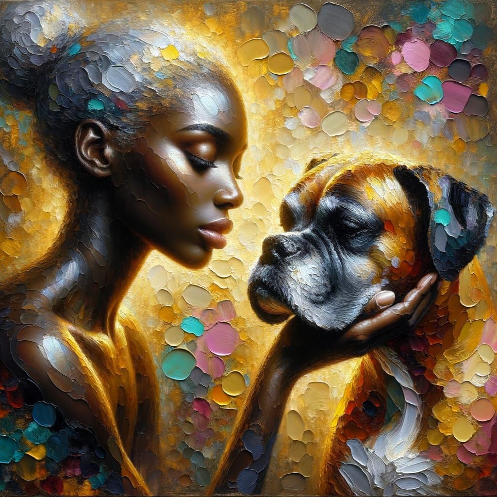 Impressionist Oil Painting of Woman Saying Goodbye to Boxer ...