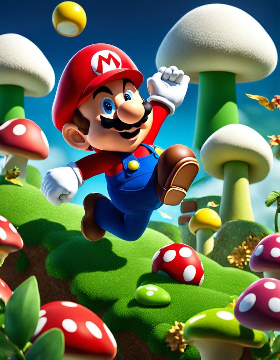 Surreal Mario Figure Emerges from a Pixelated Landscape