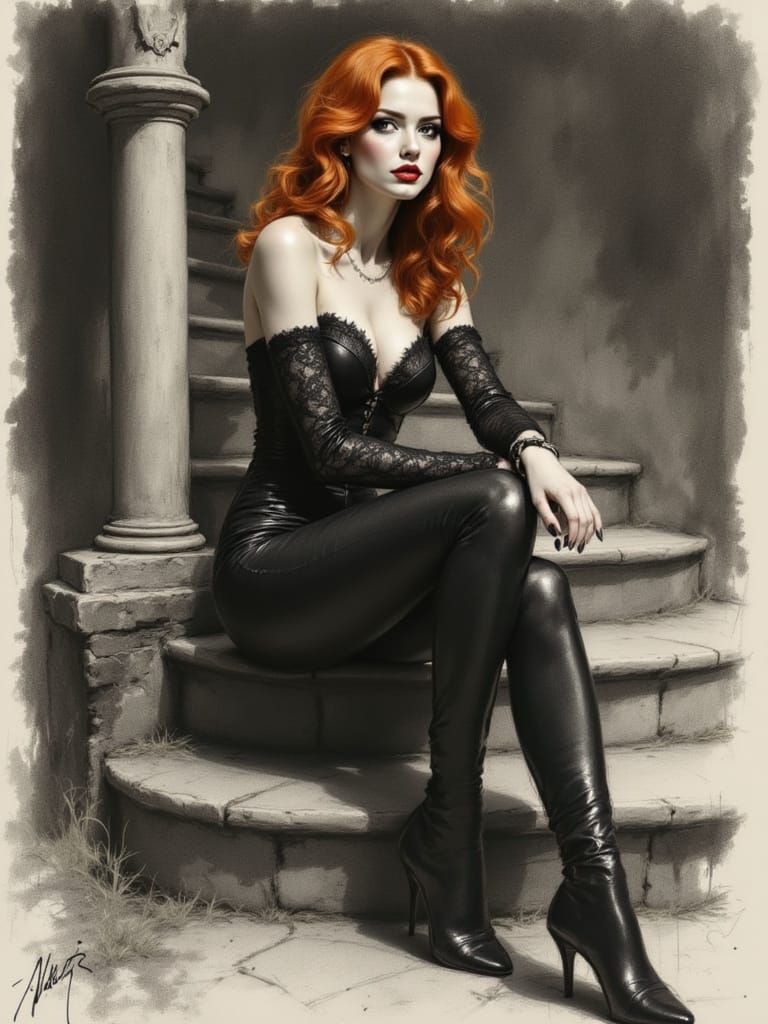 Ethereal Woman in Charcoal Sketch Style