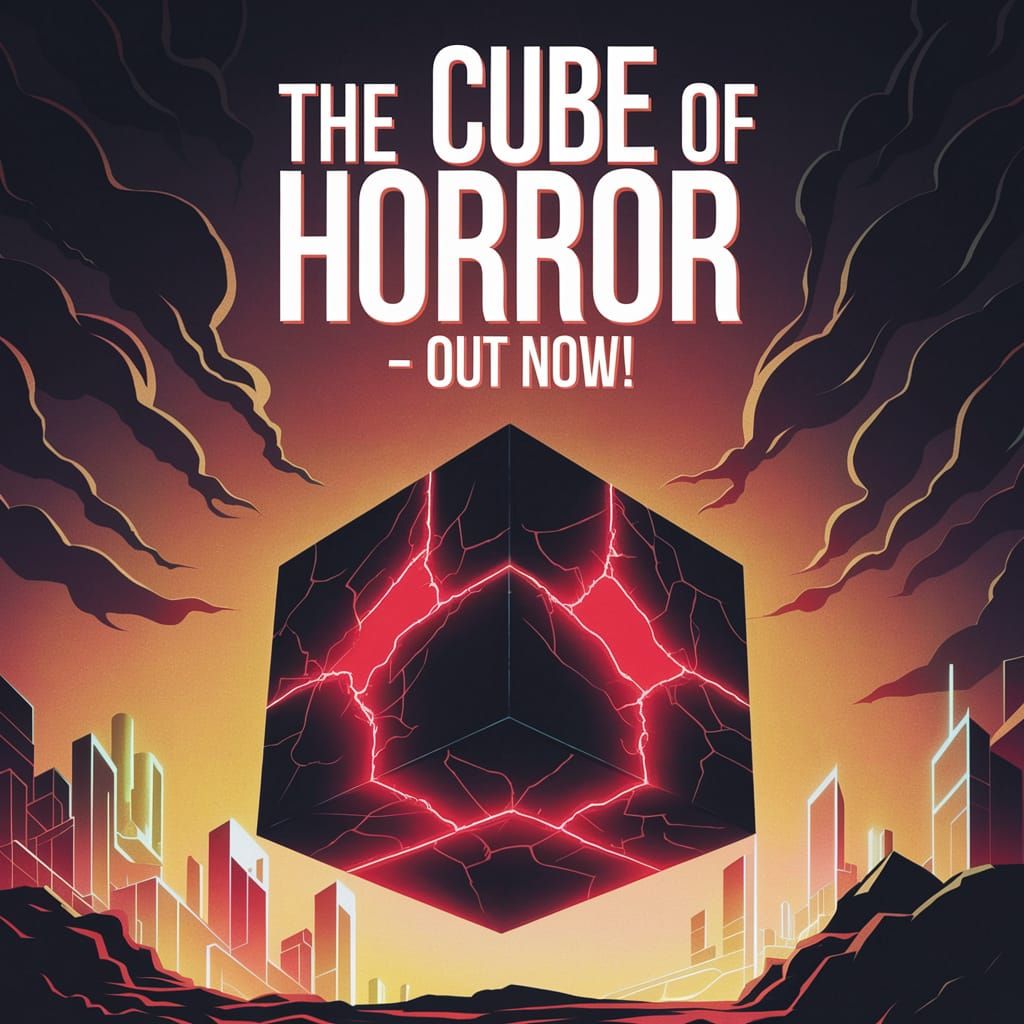 Eerie Vintage Horror Poster: Mysterious Cube Looms in Dark A...