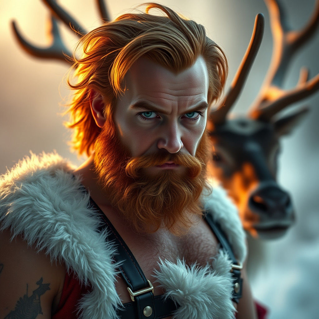 Devilish Santa Claus with Reindeer, Cinematic Style