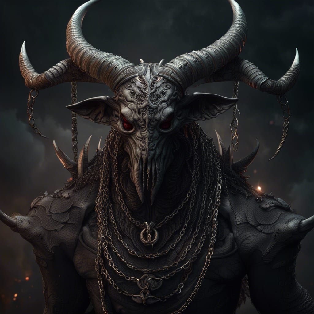 Demonic Four-Legged Creature with Chains and Hooks