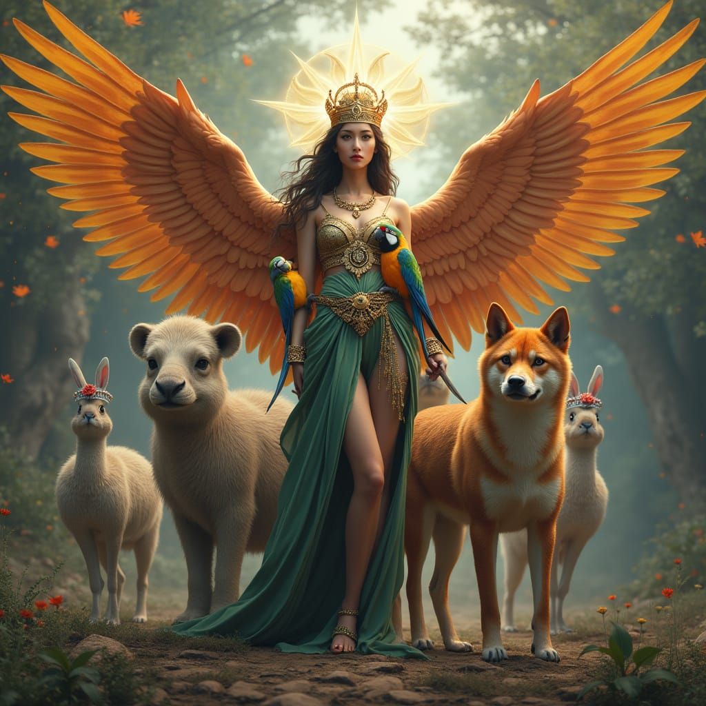 Dawn Goddess Eos With Mythical Creatures and Crown Jewels