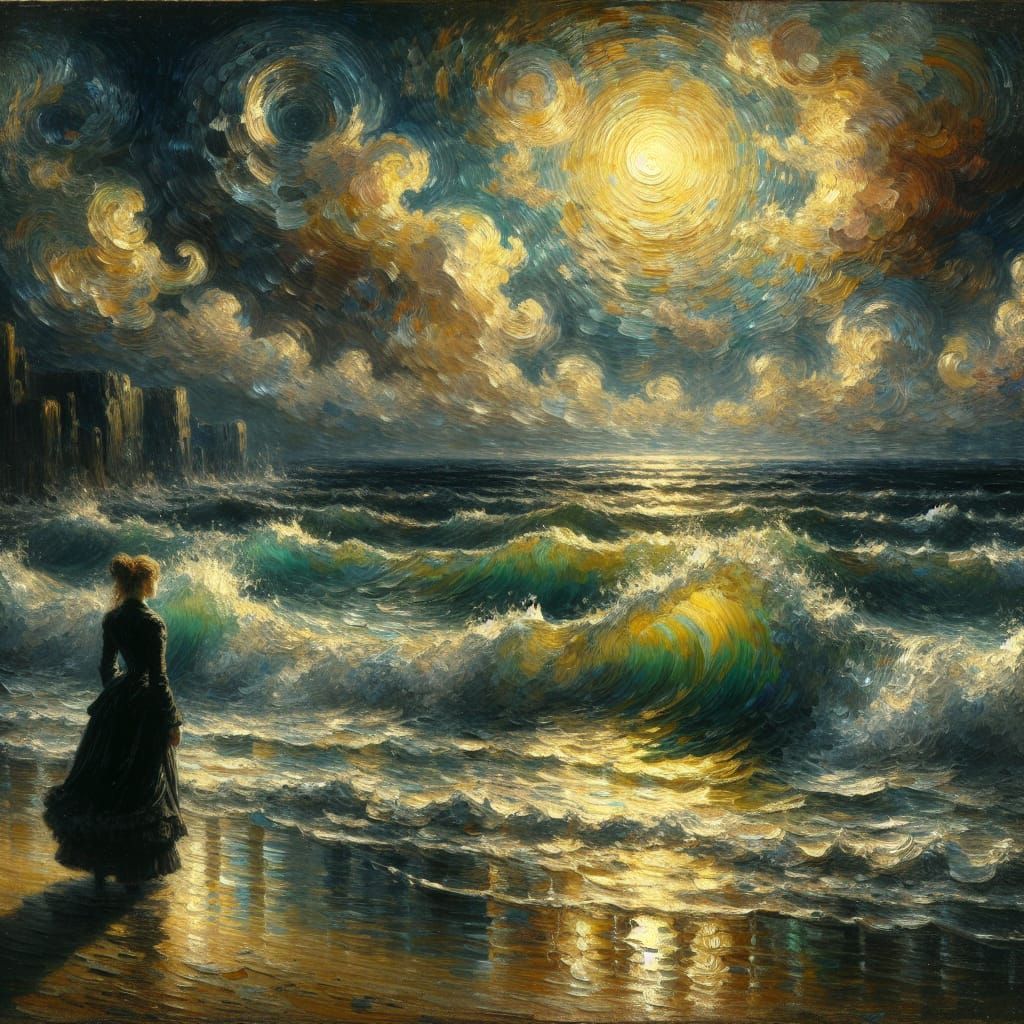 Night Seascape Painting with Impasto Techniques