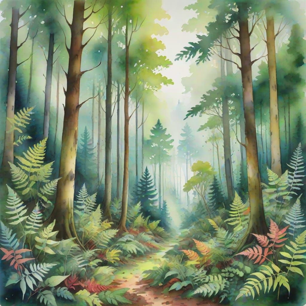 Lush Forest in Watercolour Painting Style