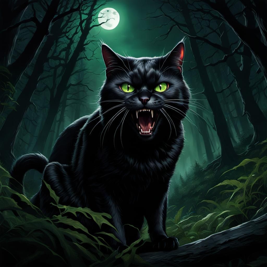 Black Cat in a Spooky Forest