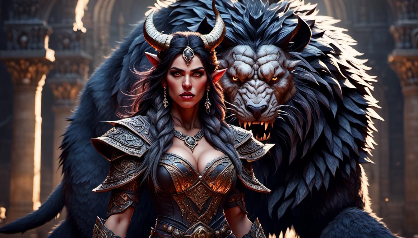 Sensual Minotaur Brunette in Labyrinth: Dark Fantasy Art