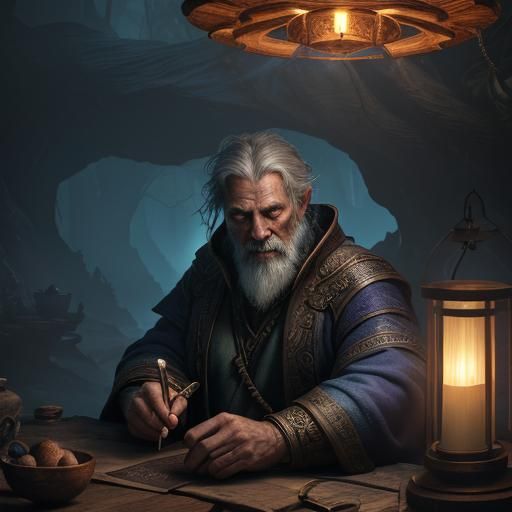 Mystical Hermit in Glowing Cave: Fantasy Art