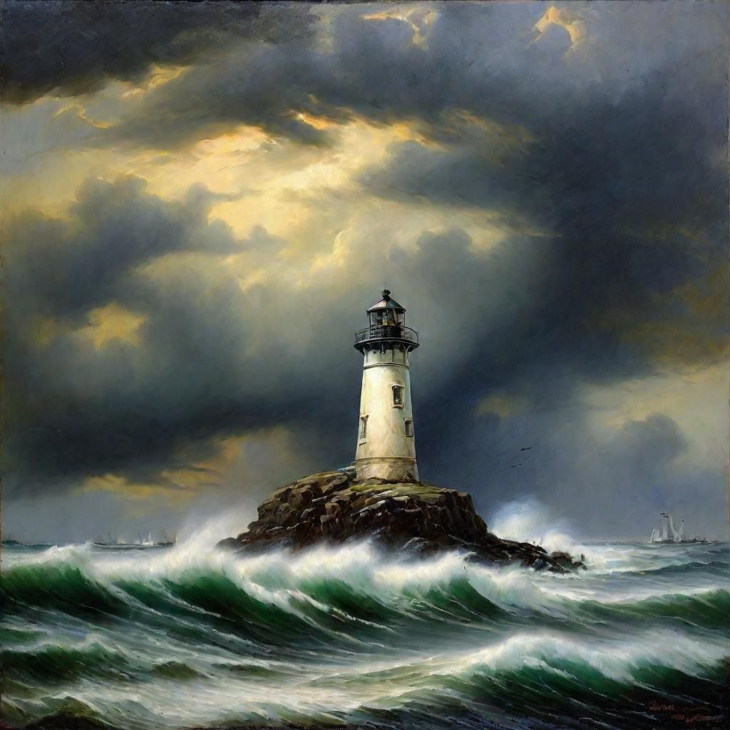 Trinity Lighthouse Storm, Oil Painting by Gurney