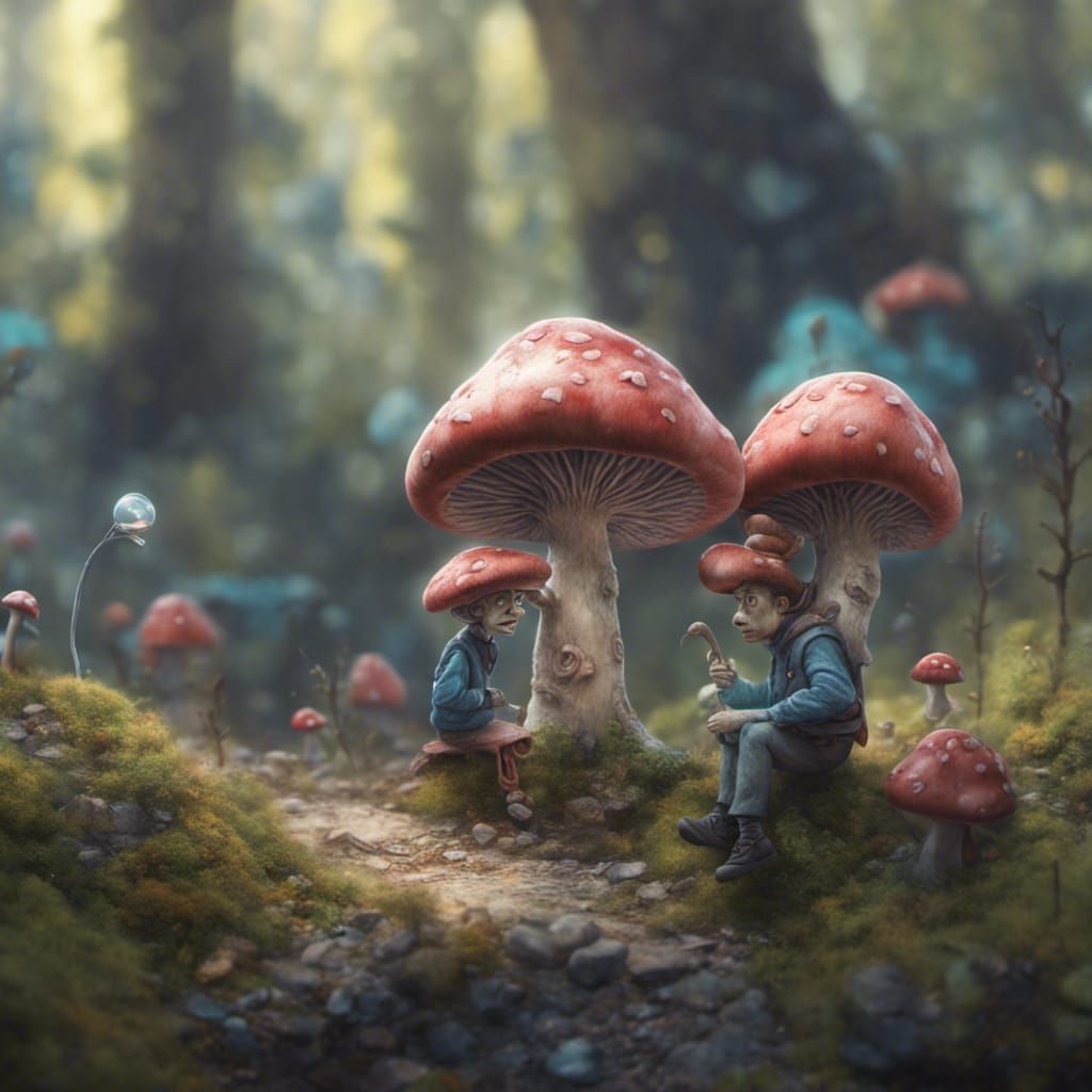 Mushroom People in Hyperrealistic Fairycore Style