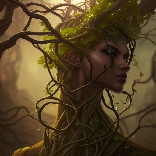 Dark Elf with Vine Crown: Detailed 4K Portrait
