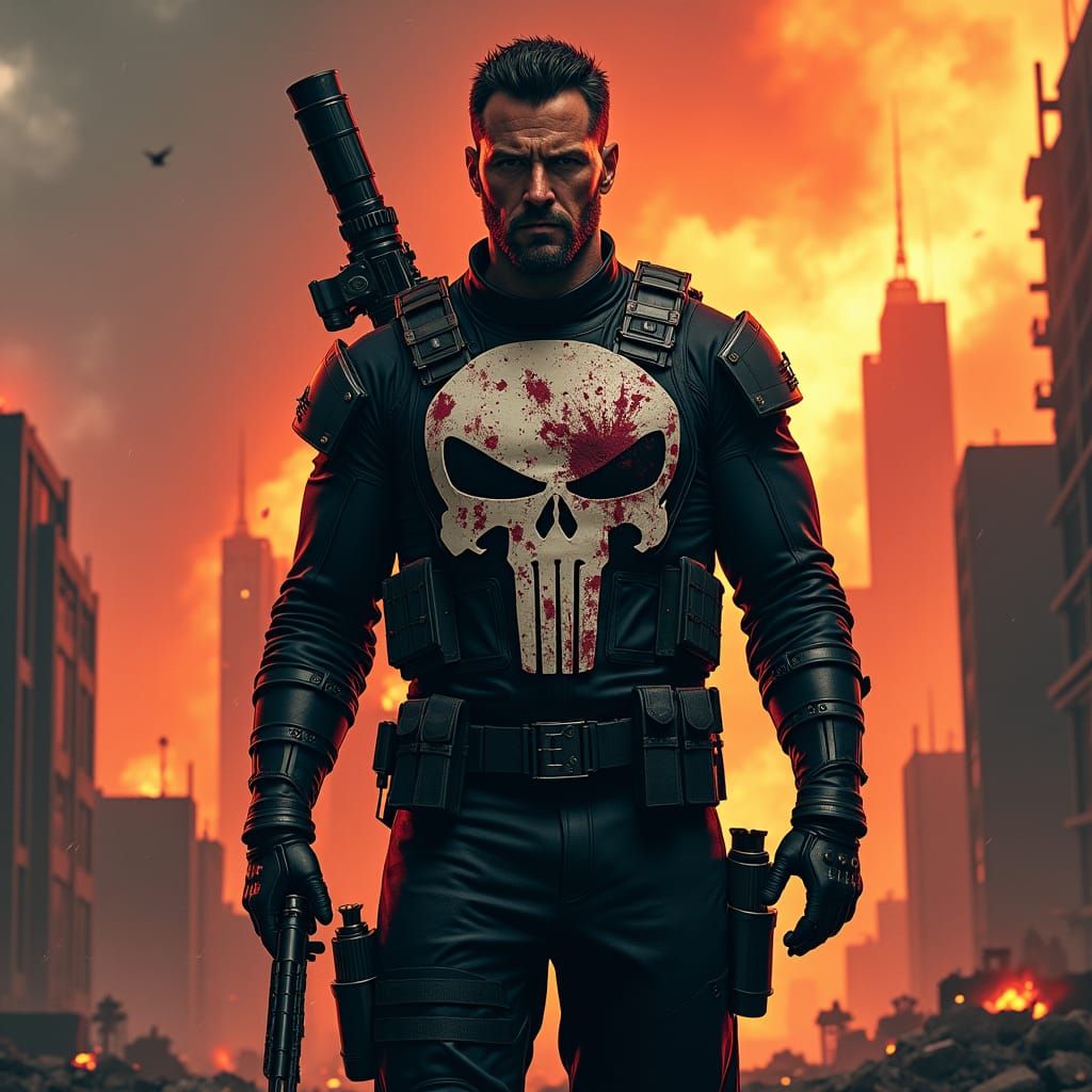 The Punisher in War-Torn City, Comic Book Style