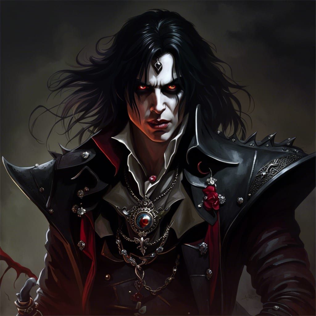 Vampire with Fangs Bared, Digital Art Masterpiece