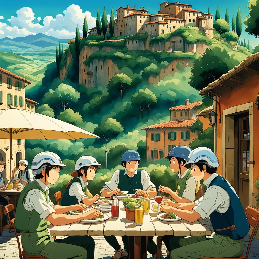 Geologists Lunching in Tuscany, Studio Ghibli Style