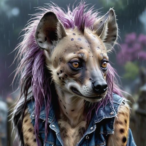 Anthropomorphic Hyena in Rainstorm