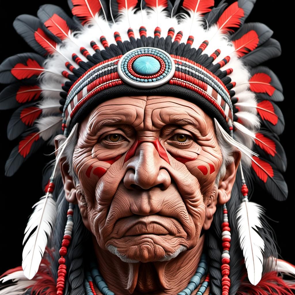 Native American Elder Portrait in Hyperrealistic 3D Render