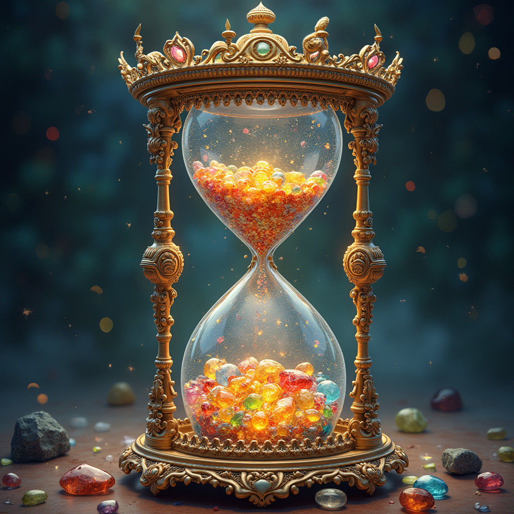 Gems Flowing Through Hourglass: Mystical Art
