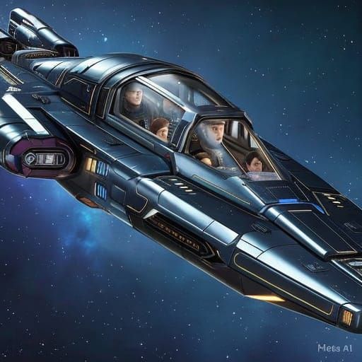 Cyberpunk Metallic Spacecraft in Solar System