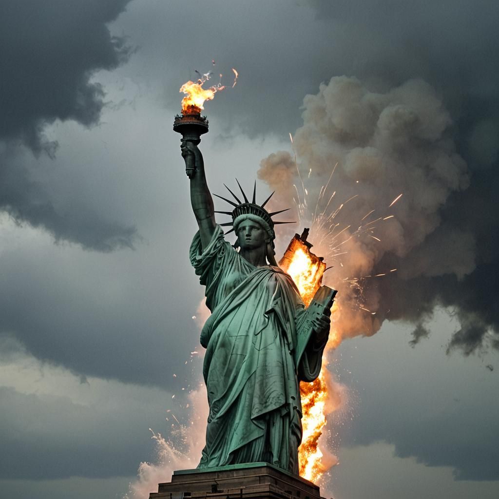 Statue of Liberty Explosion: Dramatic Matte Painting
