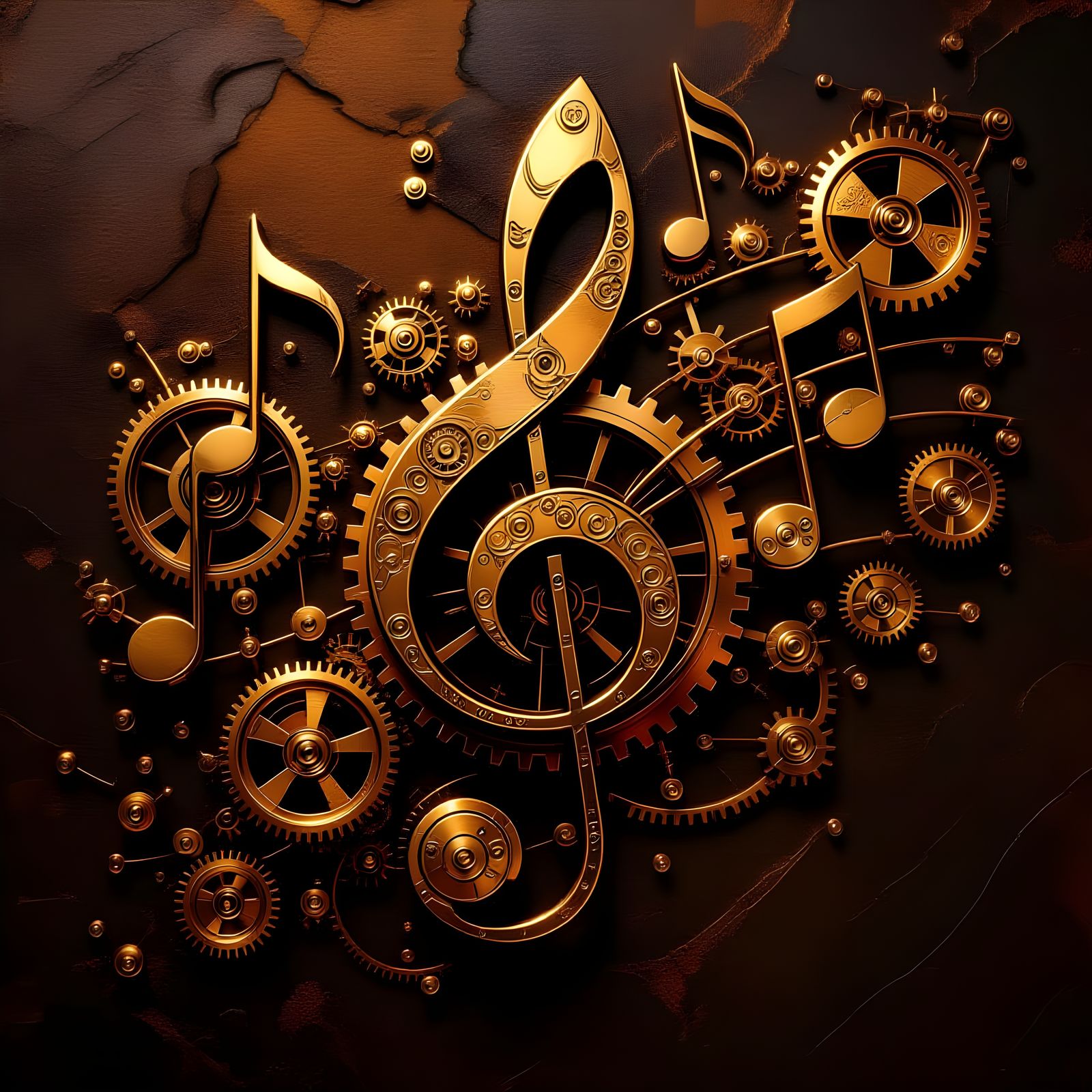 Steampunk Metallic Music Notes on Dark Brown