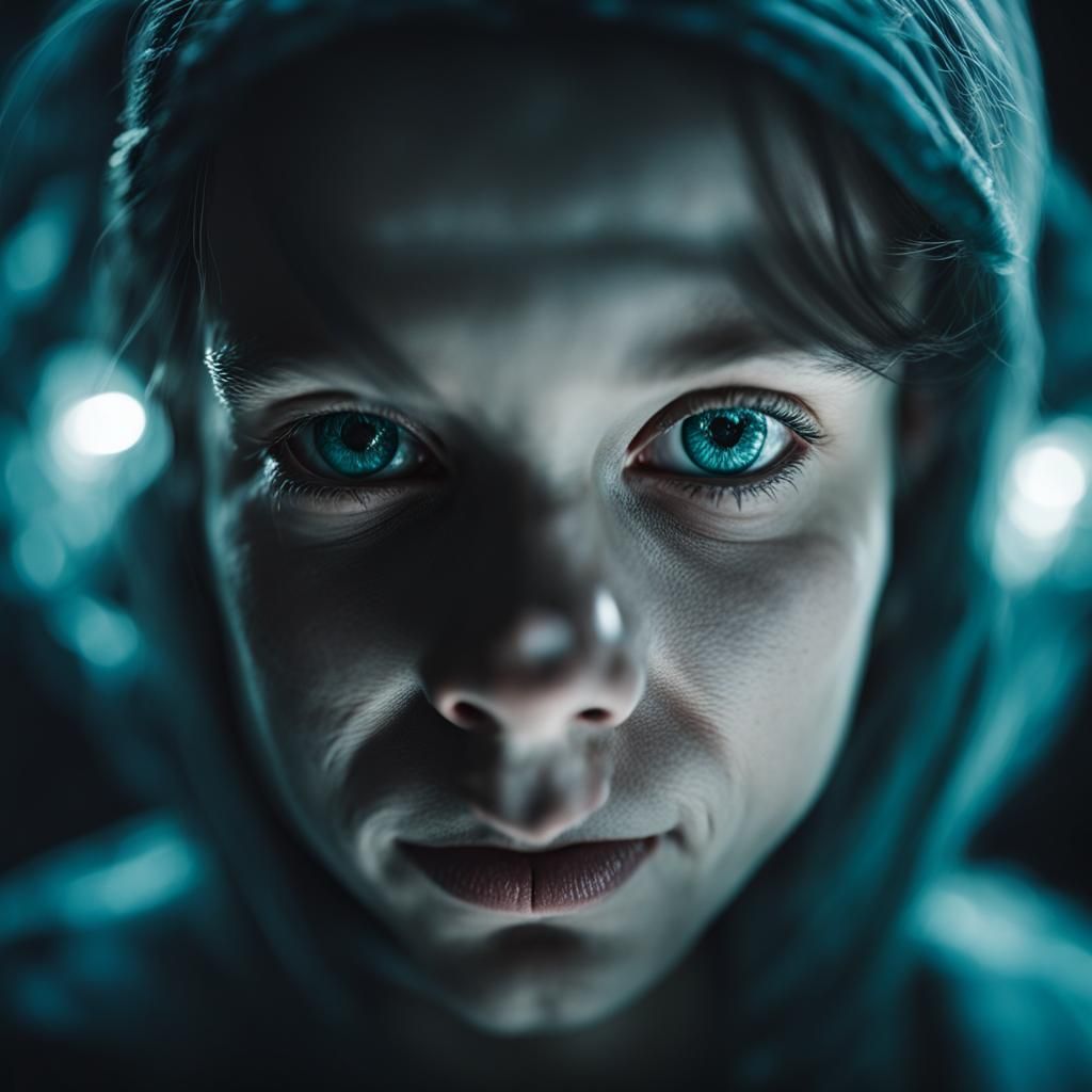 Lunar Portrait in Deep Space, Silver and Cyan