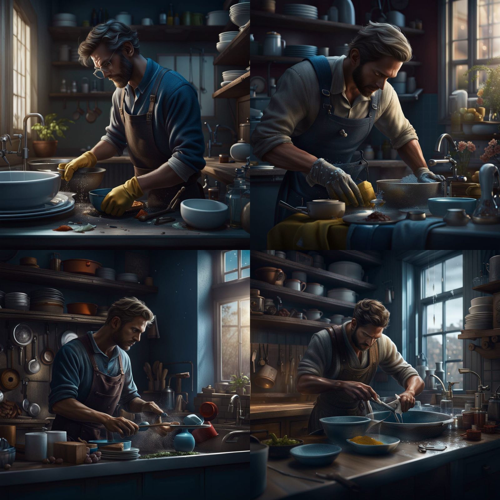 Handsome Man Cleaning: Detailed Fantasy Art