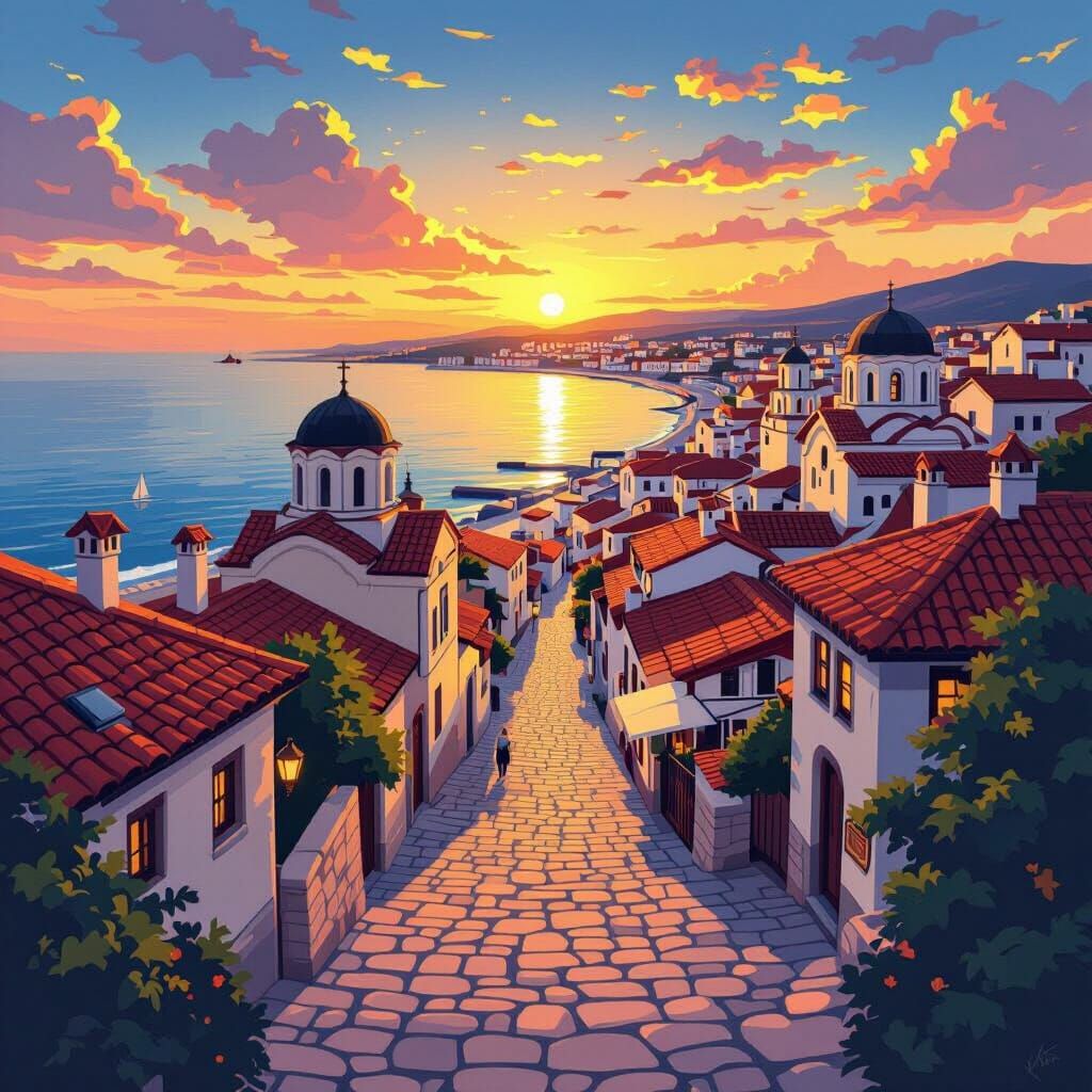 Golden Hour in Nesebar, Bulgaria Travel Poster