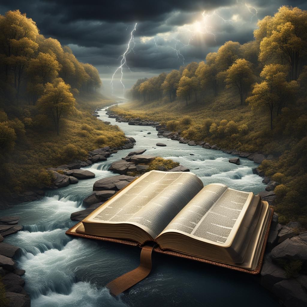Epic River Flowing from Open Bible